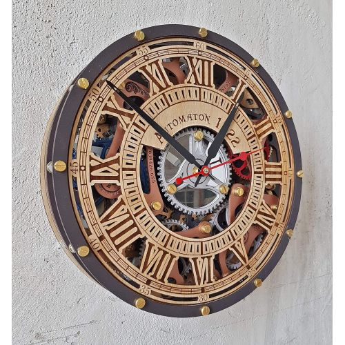 Automaton Skeleton 1722 HANDCRAFTED moving gears wall clock by WOODANDROOT transparent steampunk wall clock, unique, personalized gifts, anniversary gift, large wall clock, home de