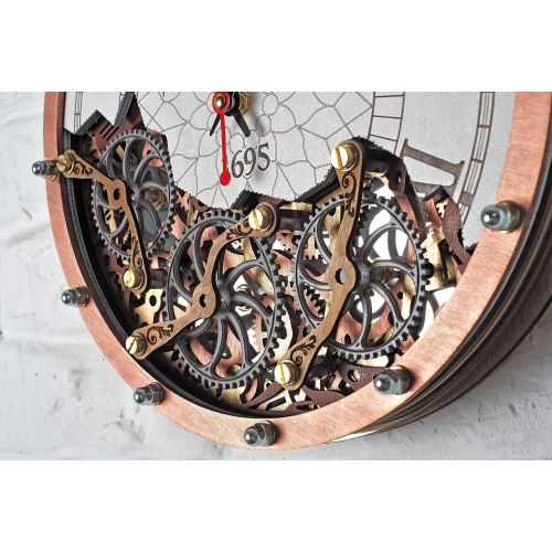  Automaton Bite 1695 White & Copper HANDCRAFTED moving gears wall clock by WOODANDROOT steampunk wall clock, unique, personalized gifts, anniversary gift, large wall clock, home dec