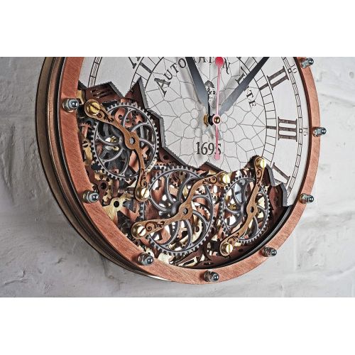  Automaton Bite 1695 White & Copper HANDCRAFTED moving gears wall clock by WOODANDROOT steampunk wall clock, unique, personalized gifts, anniversary gift, large wall clock, home dec