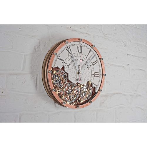  Automaton Bite 1695 White & Copper HANDCRAFTED moving gears wall clock by WOODANDROOT steampunk wall clock, unique, personalized gifts, anniversary gift, large wall clock, home dec
