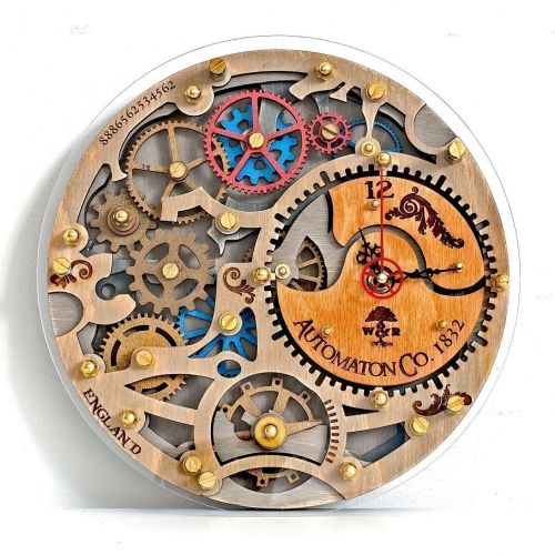  Personalized wooden Automaton wall clock 1832 HANDCRAFTED by WOODANDROOT unique industrial wooden decorotive steampunk, one-of-a-kind, victorian home decor