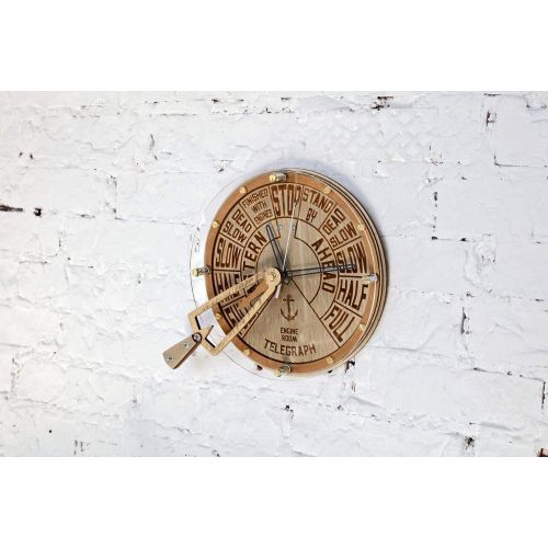  WOODANDROOT Engine order telegraph with moving handle unique wooden wall clock, personalized gift, wall art, nautical decor, marine decoration