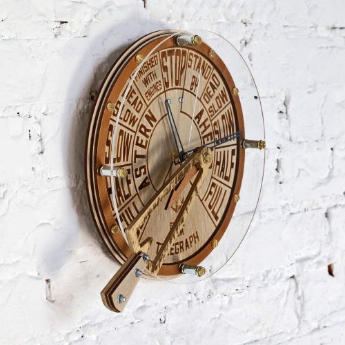  WOODANDROOT Engine order telegraph with moving handle unique wooden wall clock, personalized gift, wall art, nautical decor, marine decoration