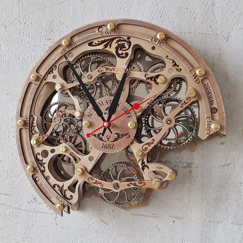  Automaton Bite 1682 Woody HANDCRAFTED moving gears wall clock by WOODANDROOT transparent steampunk wall clock, unique, personalized gifts, anniversary gift, large wall clock, home