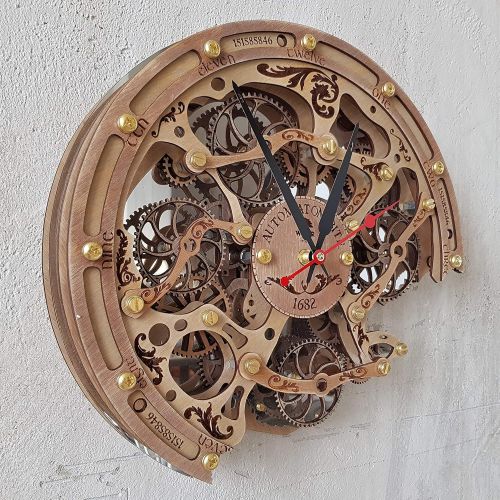  Automaton Bite 1682 Woody HANDCRAFTED moving gears wall clock by WOODANDROOT transparent steampunk wall clock, unique, personalized gifts, anniversary gift, large wall clock, home