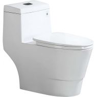 WOODBRIDGEE One Piece Toilet with Soft Closing Seat, Chair Height, 1.28 GPF Dual, Water Sensed, 1000 Gram MaP Flushing Score Toilet with Mattle Black, White,B0940-F-MB