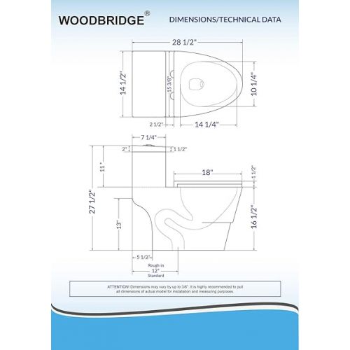  WOODBRIDGEE One Piece Toilet with Soft Closing Seat, Chair Height, 1.28 GPF Dual, Water Sensed, 1000 Gram MaP Flushing Score Toilet with Mattle Black, White,B0940-F-MB
