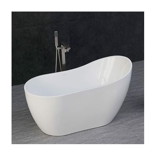 WOODBRIDGE Acrylic Freestanding Contemporary Soaking Tub with Brushed Nickel Overflow and Drain, B-0006 / BTA1507, 54