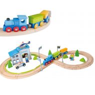 WOOKA Wooden Train Set Figure-8 | Additional Police Station & 4 Trains | Train Track Fits Brio, Thomas, Chuggington, Beginner Toy Train Set for Toddlers