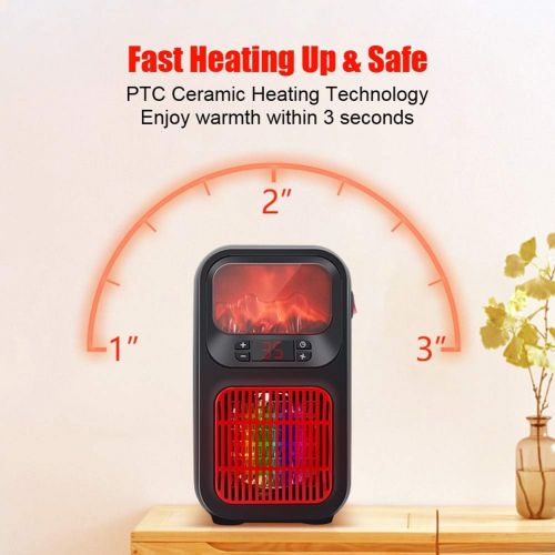  Mini Flame Space Heater, Woolala Electric Fireplace Ceramic Desk Heater for Home Office with 2 Heating Levels/ 12 Hours Auto Shut Off/Overheat Protection