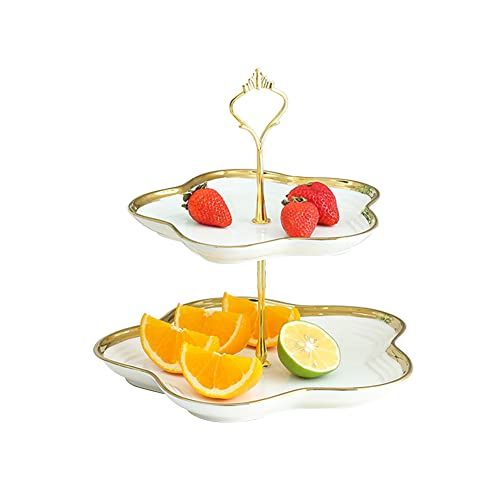  WOOPOWER Cake Stand, Round Cupcake Stands Metal Dessert Display with Pendants and Beads, Cake Stands Tray Wrought Iron Plates Party Birthday Dessert Display Wedding Decor (S)