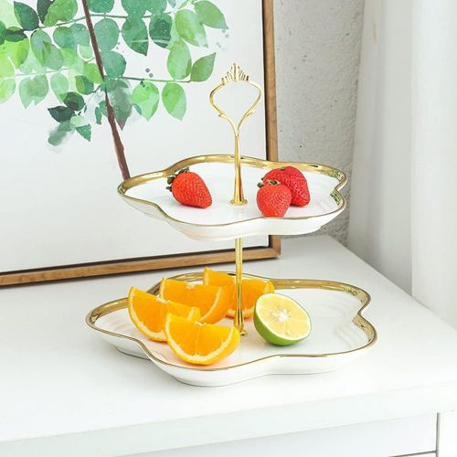  WOOPOWER Cake Stand, Round Cupcake Stands Metal Dessert Display with Pendants and Beads, Cake Stands Tray Wrought Iron Plates Party Birthday Dessert Display Wedding Decor (S)