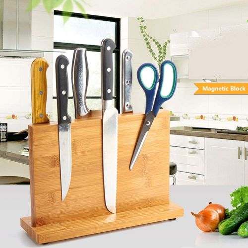  WOOYAN Magnetic Knife Block Kitchen Knife Block Wooden Magnetic Knife Holder Bamboo Knife Stand Knife Dock