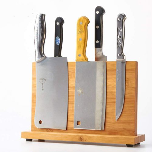  WOOYAN Magnetic Knife Block Kitchen Knife Block Wooden Magnetic Knife Holder Bamboo Knife Stand Knife Dock