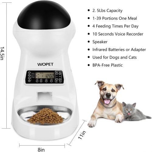  [아마존 핫딜] WOPET Pet Feeder Stainless Steel Bowl,Automatic Dog and Cat Feeder Food Dispenser with Timer Programmable, Distribution Alarms,Portion Control,Voice Recording Up to 4 Meals a Day