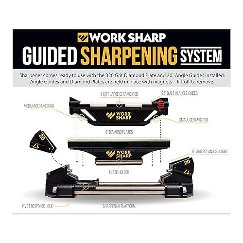  Work Sharp Guided Sharpening System, Diamond and Ceramic Dry Stone Knife Sharpener for axes, garden tools, knives, without water or oil Black