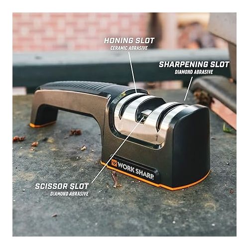  Work Sharp Pull Through Kitchen Knife Sharpener - Compact - Chef, Scissor, Paring, & Serrated Knives