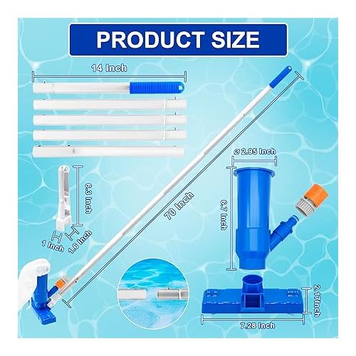  2024 Upgrade Handheld Pool Vacuum for Above Ground Pool - Portable Swimming Pool Jet Vacuum Underwater Cleaner Kit W/Brush with 5 Section Poles of 70