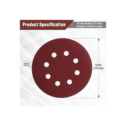  WORKPRO 150-piece Sanding Discs Set - 5-Inch 8-Hole Sandpaper 10 Grades Include 60, 80, 100, 120, 150,180, 240, 320, 400, 600 Grits for Random Orbital Sander(Not for Oscillating Tools or Mouse Sander)