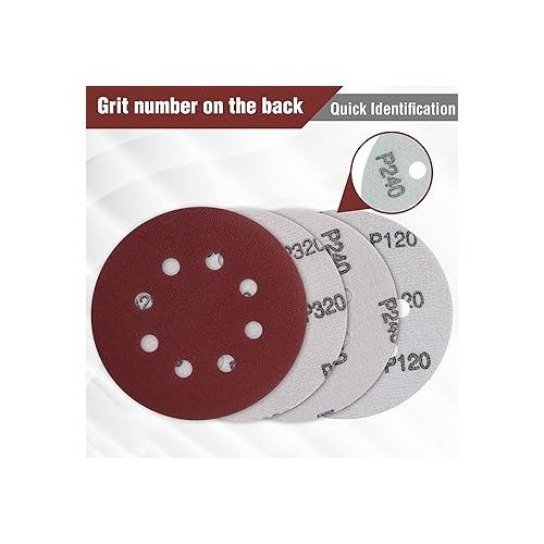  WORKPRO 150-piece Sanding Discs Set - 5-Inch 8-Hole Sandpaper 10 Grades Include 60, 80, 100, 120, 150,180, 240, 320, 400, 600 Grits for Random Orbital Sander(Not for Oscillating Tools or Mouse Sander)