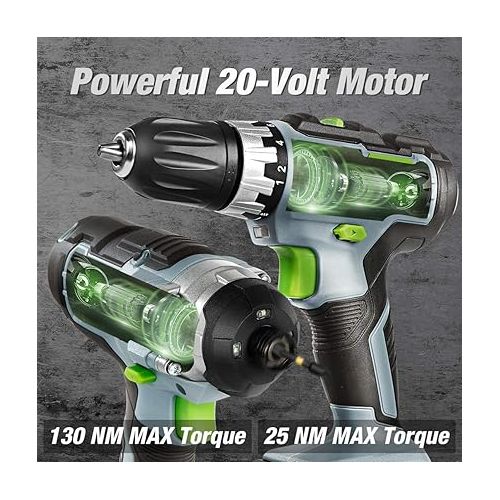  WORKPRO 20V Cordless Drill Combo Kit, Drill Driver and Impact Driver with 2x 2.0Ah Batteries and 1 Hour Fast Charger