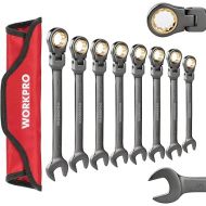 WORKPRO 8-piece Flex-Head Ratcheting Combination Wrench Set, SAE 5/16-3/4 in, 72-Teeth, Cr-V Constructed, Nickel Plating with Organizer Bag