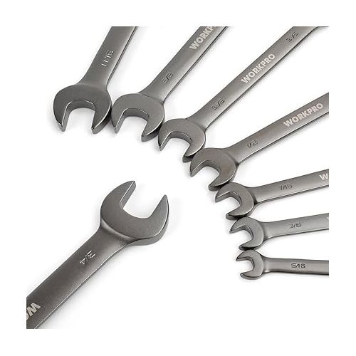  WORKPRO 8-piece Flex-Head Ratcheting Combination Wrench Set, SAE 5/16-3/4 in, 72-Teeth, Cr-V Constructed, Nickel Plating with Organizer Bag