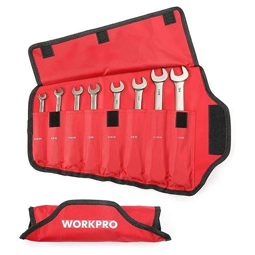  WORKPRO 8-piece Flex-Head Ratcheting Combination Wrench Set, SAE 5/16-3/4 in, 72-Teeth, Cr-V Constructed, Nickel Plating with Organizer Bag