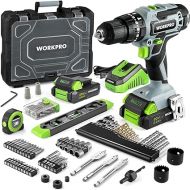 WORKPRO 20V Max Cordless Drill Driver Set, Electric Power Impact Drill Tool with 102 Pieces Accessories, 1/2'' Chuck Impact Drill Kit with Portable Case, 2 x 2.0Ah Li-ion Batteries with Fast Charger