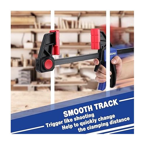  WORKPRO 12” Bar Clamps for Woodworking, Medium Duty 300lbs One-Handed Spreader/Clamp, Quick-Clamp F Wood Clamps Set for Hand Wood Working Crafts Grip Gluing, 2PC