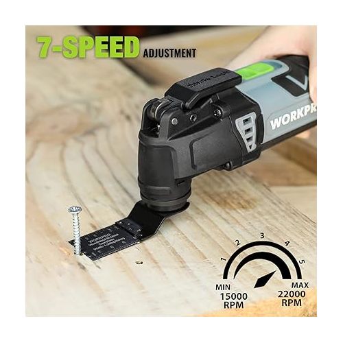  WORKPRO Oscillating Multi-Tool Kit, 3.0 Amp Corded Quick-Lock Replaceable Oscillating Saw with 7 Variable Speed, 3° Oscillation Angle, 17pcs Saw Accessories, and Carrying Bag