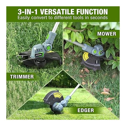  WORKPRO 20V Cordless String Trimmer/Edger, 12-inch, with 2Ah Lithium-Ion Battery, 1 Hour Quick Charger, 16.4ft Trimmer Line Included