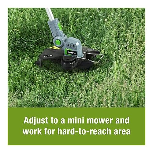  WORKPRO 20V Cordless String Trimmer/Edger, 12-inch, with 2Ah Lithium-Ion Battery, 1 Hour Quick Charger, 16.4ft Trimmer Line Included