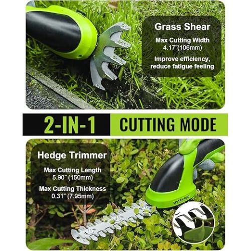  WORKPRO Cordless Grass Shear & Shrubbery Trimmer - 2 in 1 Handheld 7.2V Electric Grass Trimmer Hedge Shears/Grass Cutter Rechargeable Lithium-Ion Battery and Type-C Cable Included