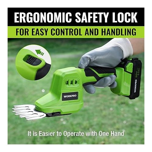  WORKPRO 20V Cordless Grass Shear & Shrubbery Trimmer-2 in 1 Handheld Hedge Trimmer, Electric Grass Trimmer Hedge Shear/Grass Cutter with 2.0Ah Rechargeable Lithium-Ion Battery and 1 Hour Fast Charger