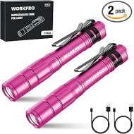 WORKPRO Rechargeable Pen Light, Mini Flashlight, 2 Pack Ultra-Compact EDC Flashlight, Pocket Flashlight with Clip, Memory Function and 4 x USB C Cable Included, Pink