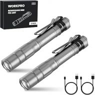 WORKPRO Rechargeable Pen Light, Mini Flashlight, 2 Pack Ultra-Compact EDC Flashlight, Pocket Flashlight with Clip, Memory Function and 3 x USB C Cable Included, Gray