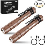 WORKPRO Rechargeable Pen Light, Mini Flashlight, 2 Pack Ultra-Compact EDC Flashlight, Pocket Flashlight with Clip, Memory Function and 6 x USB C Cable Included, Brown