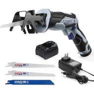 WORKPRO 12V Cordless Reciprocating Saw with Clamping Jaw, 2.0Ah Li-Ion Battery with 1 Hour Fast Charger, Variable Speed and Tool-Free Blade Change, 3 Saw Blades for Wood & Metal Cutting