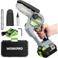 WORKPRO Mini Chainsaw, 6.3“ Brushless Cordless Power Compact Chain Saw with 4.0Ah Battery, 20V One-Hand Operated Portable Wood Saw with Replacement Chain for Garden Tree Branch Pruning, Wood Cutting