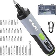 WORKPRO 4V Electric Screwdriver, Rechargeable Cordless Screwdriver Set with 35 Bits, Extension Rod, USB Charging Cable in Carrying Case, LED Light, Black Gray