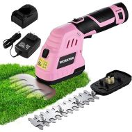 WORKPRO 12V Cordless Grass Shear & Shrubbery Trimmer - 2 in 1 Handheld Hedge Trimmer, Electric Bush Trimmer/Grass Cutter with 2.0Ah Rechargeable Lithium-Ion Battery &1 Hour Fast Charger, Pink Ribbon