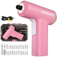 WORKPRO Electric Cordless Screwdriver Set, 4V USB Rechargeable Lithium-ion Battery Power Screwdriver Kit with LED Light, Screw Gun with 28pcs Accessories for Home, Office, Apartment Repair - Pink