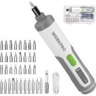 WORKPRO 4V Electric Screwdriver, Rechargeable Cordless Screwdriver Set with 35 Bits, Extension Rod, USB Charging Cable in Carrying Case, LED Light, White Gray