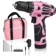 WORKPRO Pink Cordless Drill Driver Set, 12V Electric Screwdriver Driver Tool Kit, 3/8