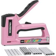 WORKPRO Pink Staple Gun, 6-in-1 Manual Brad Nailer with 4000-Pieces Staples for Fixing Material, Carpentry, Upholstery, Furniture and DIY - Pink Ribbon