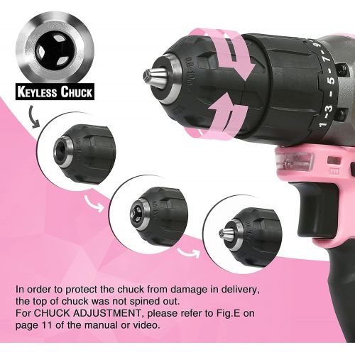  [아마존베스트]WORKPRO Pink Cordless 20V Lithium-ion Drill Driver Set, 1 Battery, Charger and Storage Bag Included - Pink Ribbon