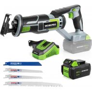 [아마존베스트]WORKPRO Cordless Reciprocating Saw, 20V 4.0Ah Battery, 1-inch Stroke Length, 4 Saw Blades for Wood & Metal Cutting Included