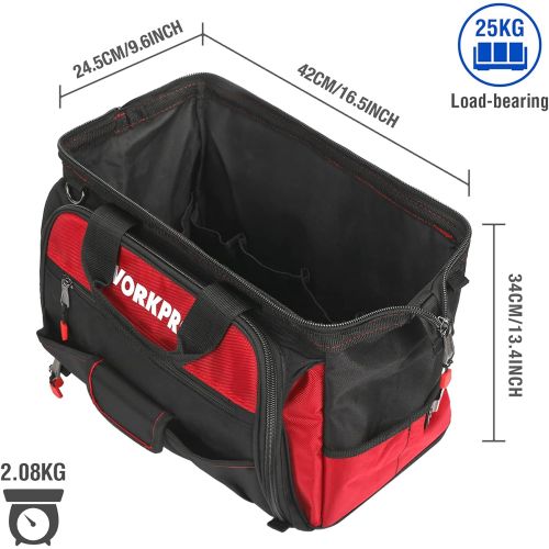  [아마존베스트]WORKPRO 16 Top Wide Mouth Tool Bag with Water Proof Rubber Base, Multi-Compartment, 46 Pockets, For Tool Organizer & Storage, W081122A