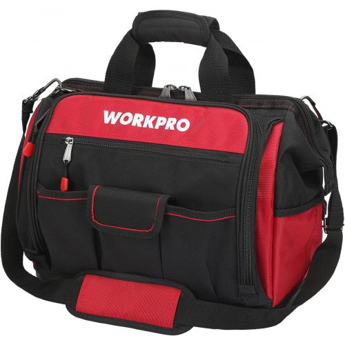  [아마존베스트]WORKPRO 16 Top Wide Mouth Tool Bag with Water Proof Rubber Base, Multi-Compartment, 46 Pockets, For Tool Organizer & Storage, W081122A